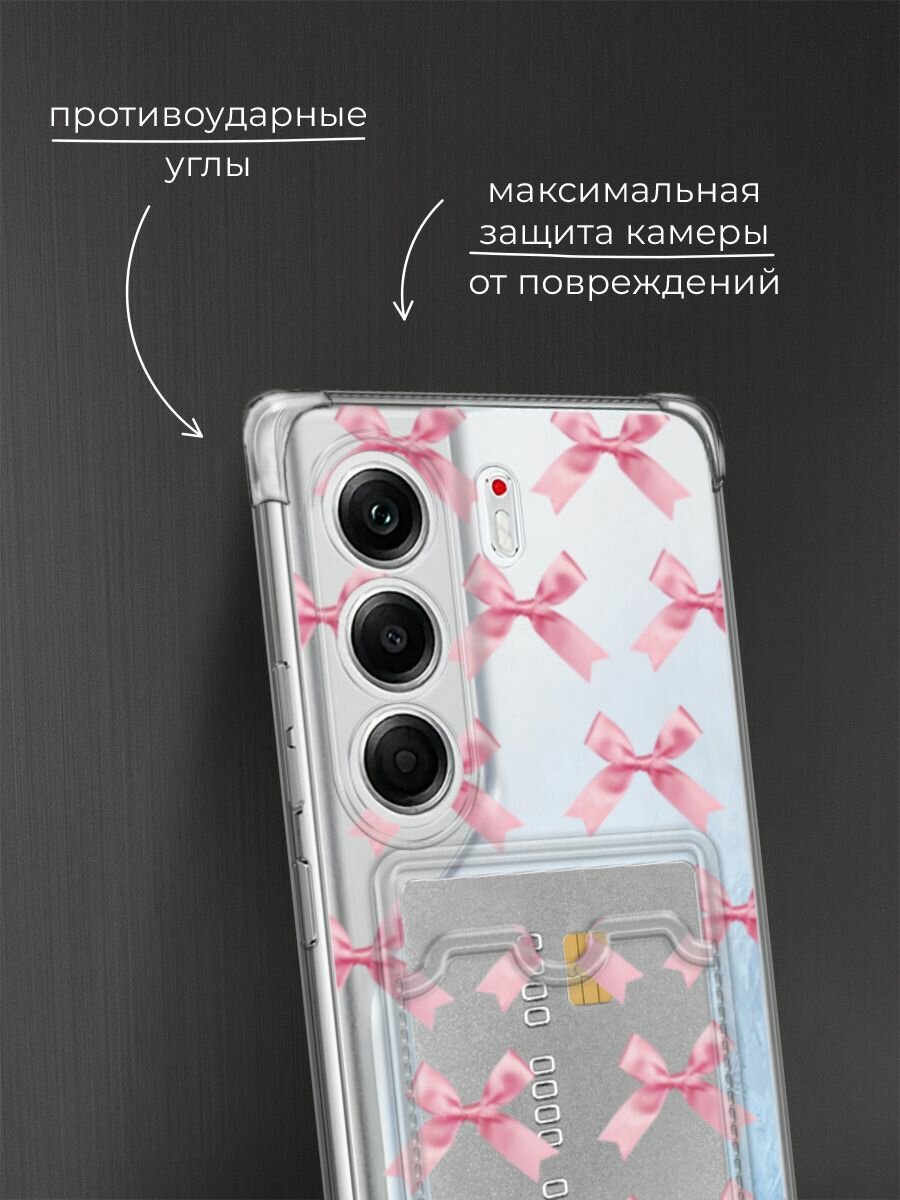 Чехол на Tecno Camon 40 Pro (Текно Камон 40 Про) с картой и принтом Атласные розовые бантики — фото 1