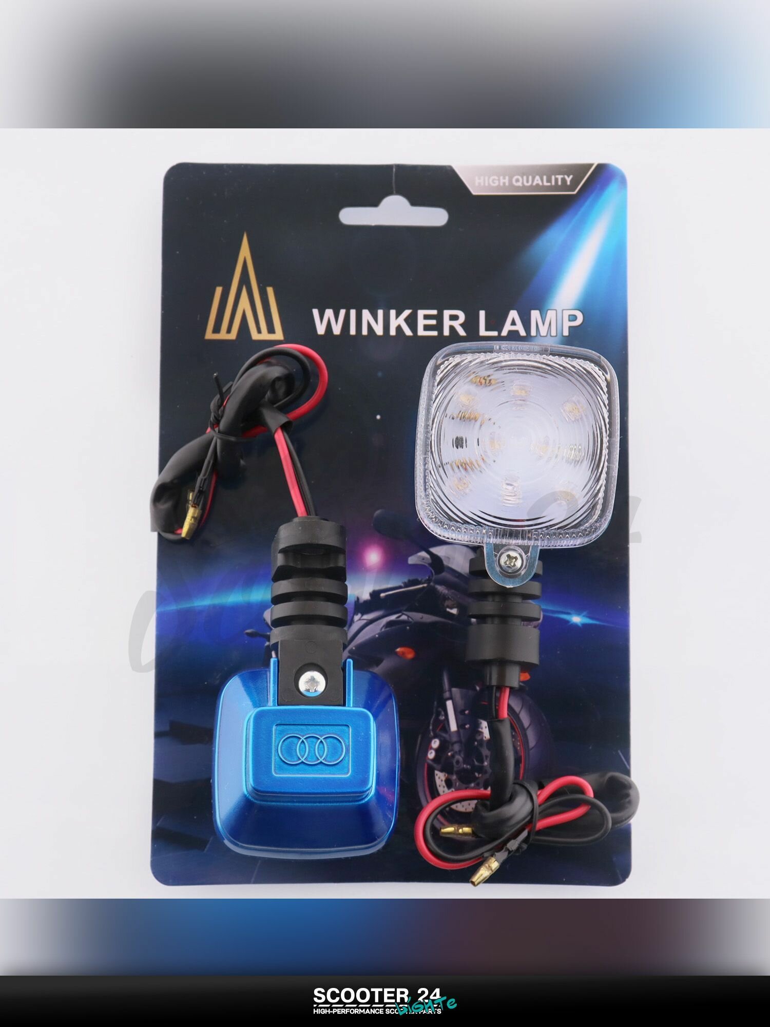 Повороты светодиодные, для мотоцикла, мопеда и скутера квадрат (9 LED, синий, Г-обгазный, белое стекло) "JS"