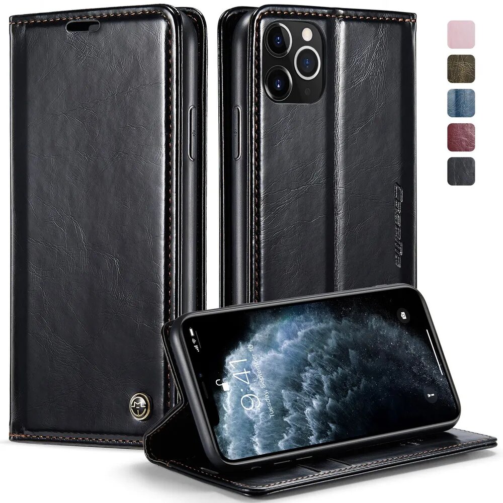 CaseMe Кожаный книжка чехол для iPhone 11 Pro Max / Aйфон 11 про макс с визитницей из экокожи