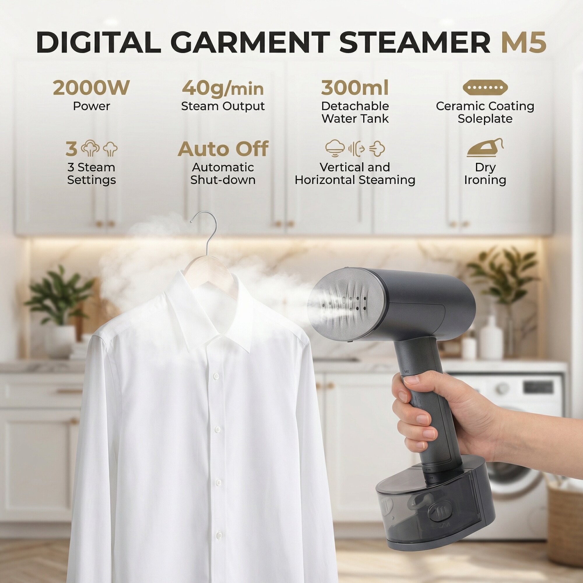 Ручной отпариватель для одежды DUVEL M5, 2000 Вт, 40 г/мин, 300 мл