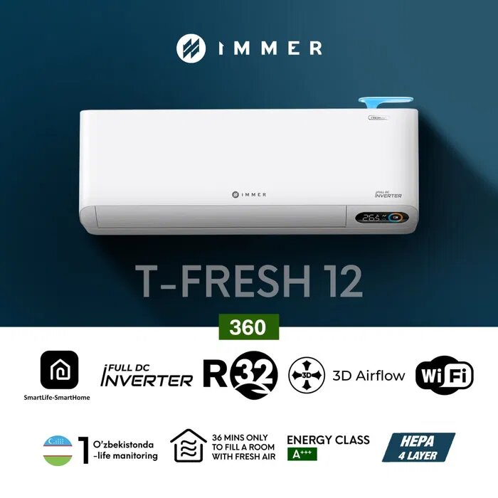 Кондиционер IMMER T-FRESH, 12, invertor, FULL DC inverter, Wi Fi А+++ — фото 1
