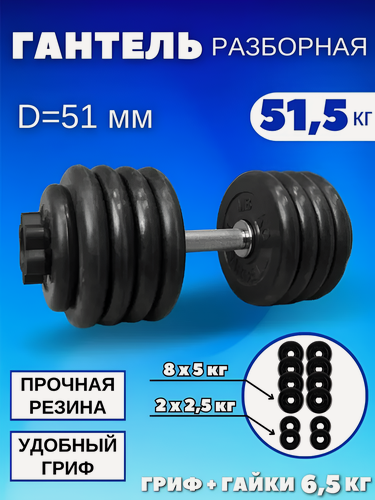 Изображение товара Гантели разборные 51,5 кг (D 51 mm) MB Barbell Atlet (1 шт.), с хромированным грифом