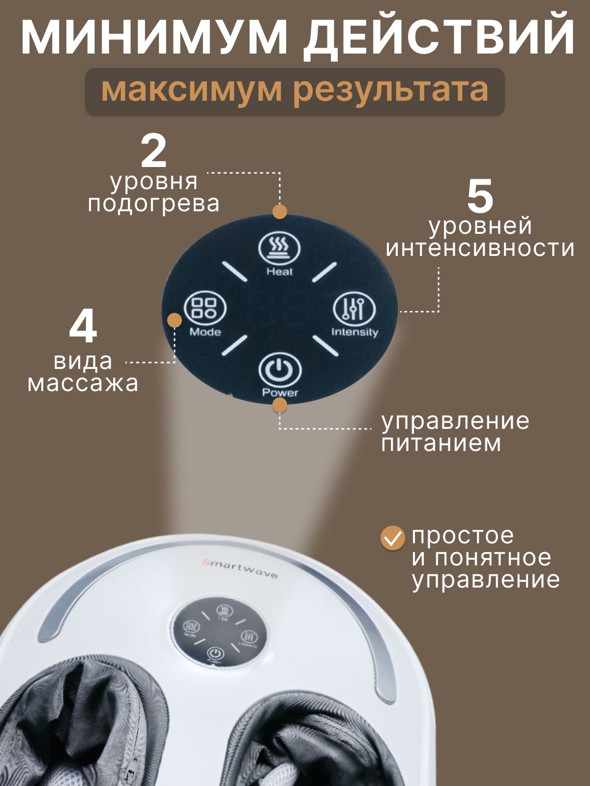 Акупунктурный Массажер для ног электрический лимфодренажный Smartwave 100 с подогревом / Подарок на 8 Марта — фото 1