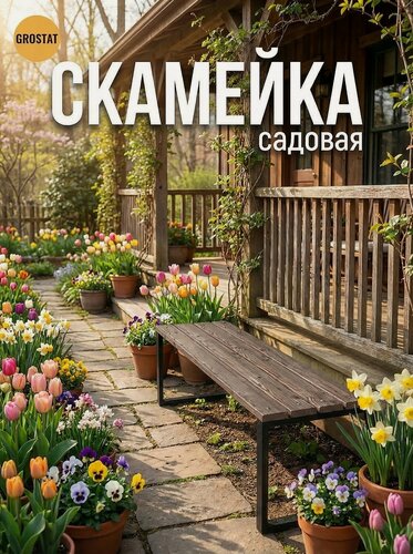 Изображение товара Скамейка садовая GROSTAT, коричневая, лавка дачная, скамья для дома, для сада, 117х40х44 см, гростат