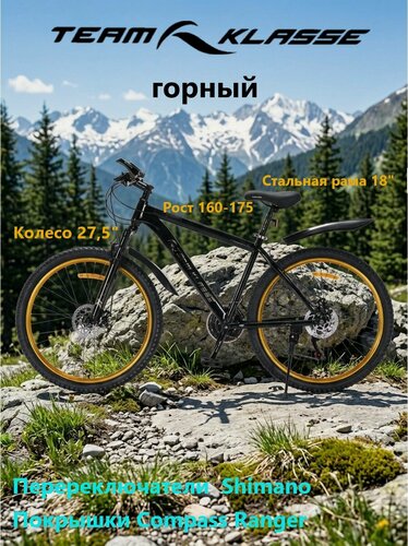 Изображение товара Велосипед Team Klasse TB-10-A, горный, 21 скорость, стальной, черный