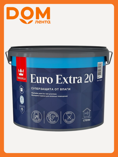 Изображение товара Краска интерьерная Tikkurila/Tikkivala Euro Extra 20 полуматовая белая 9 л