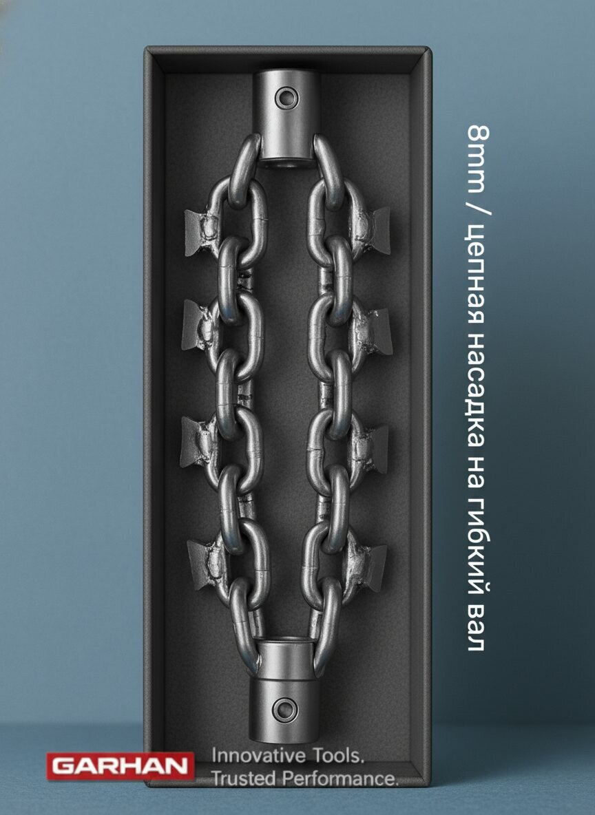 Цепная насадка на трос гибкий вал 8мм, с шипами GARHAN CORROSHIELD STEEL