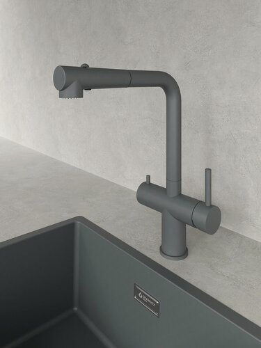 Изображение товара Смеситель для кухни Grandex Aqua Integra-SP Concret (серый) с гибким изливом с фильтром смеситель для раковины