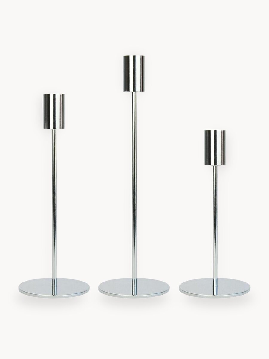 Подсвечники для свечей Bodella, для высоких свеч, серебристые, металлические, набор 3шт.