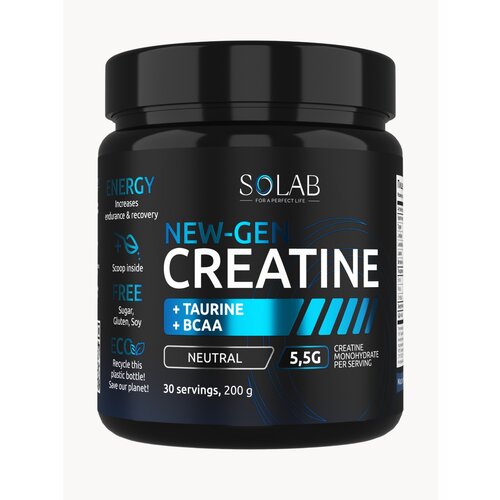 Креатин моногидрат порошок + Таурин + BCAA (БЦАА), спортивное питание, вкус Ананас, 200г, 30 порций