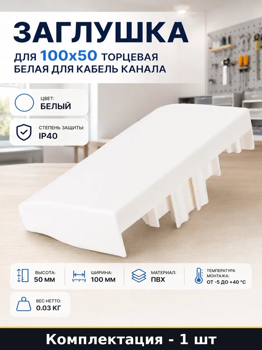 Заглушка для 100х50 торцевая белая для кабель канала