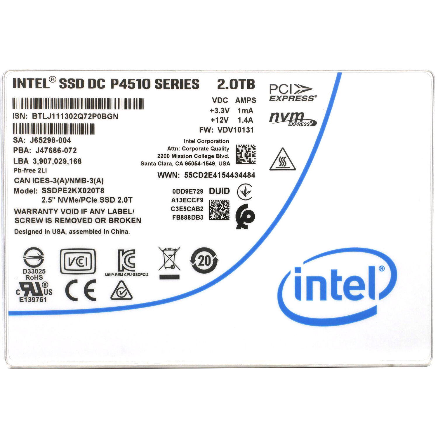 SSD накопитель INTEL DC P4510 SSDPE2KX020T801 2Тб, 2.5", PCI-E x4, NVMe, U.2 SFF-8639 [ssdpe2kx020t801 959393] - фото №14