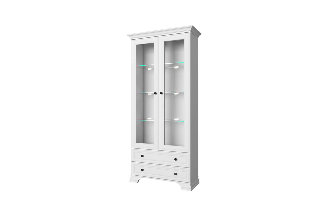Шкаф с витриной Anrex Тиффани / Tiffany 2V2S белый, 99х40х212 см
