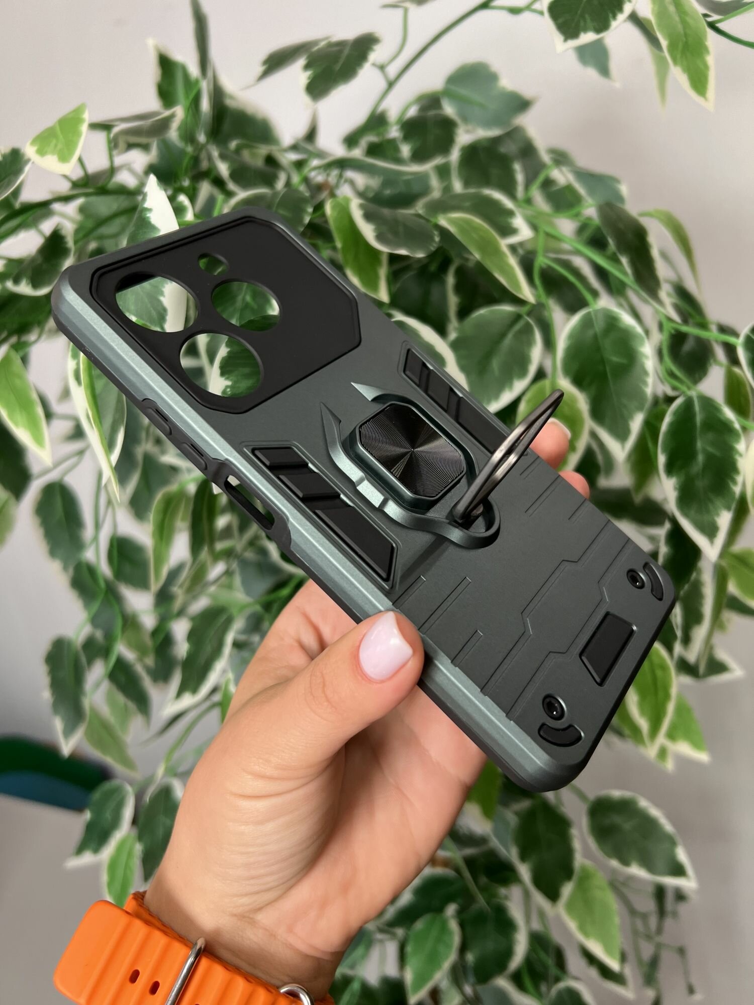 Чехол на Tecno Pova 6 Neo / Техно Пова 6 Нео противоударный ring (Темно-зеленый) — фото 1
