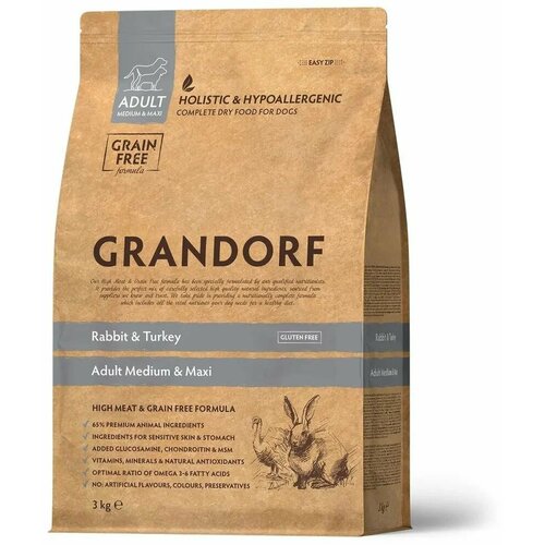 GRANDORF DOG Rabbit&Turkey MED&MAX (кролик с индейкой для средних и крупных пород) 3 кг
