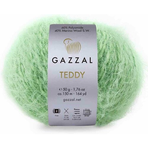 Пряжа Gazzal Teddy светло-зеленый (6555), 40%мериносовая шерсть/60%полиамид, 150м, 50г, 3шт