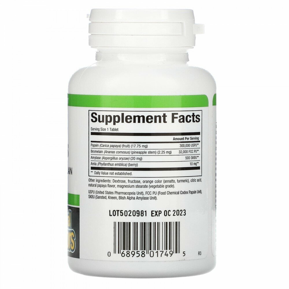 Ферменты Капсулы Natural Factors Papaya Enzymes with Amylase & Bromelain, 120 шт.
