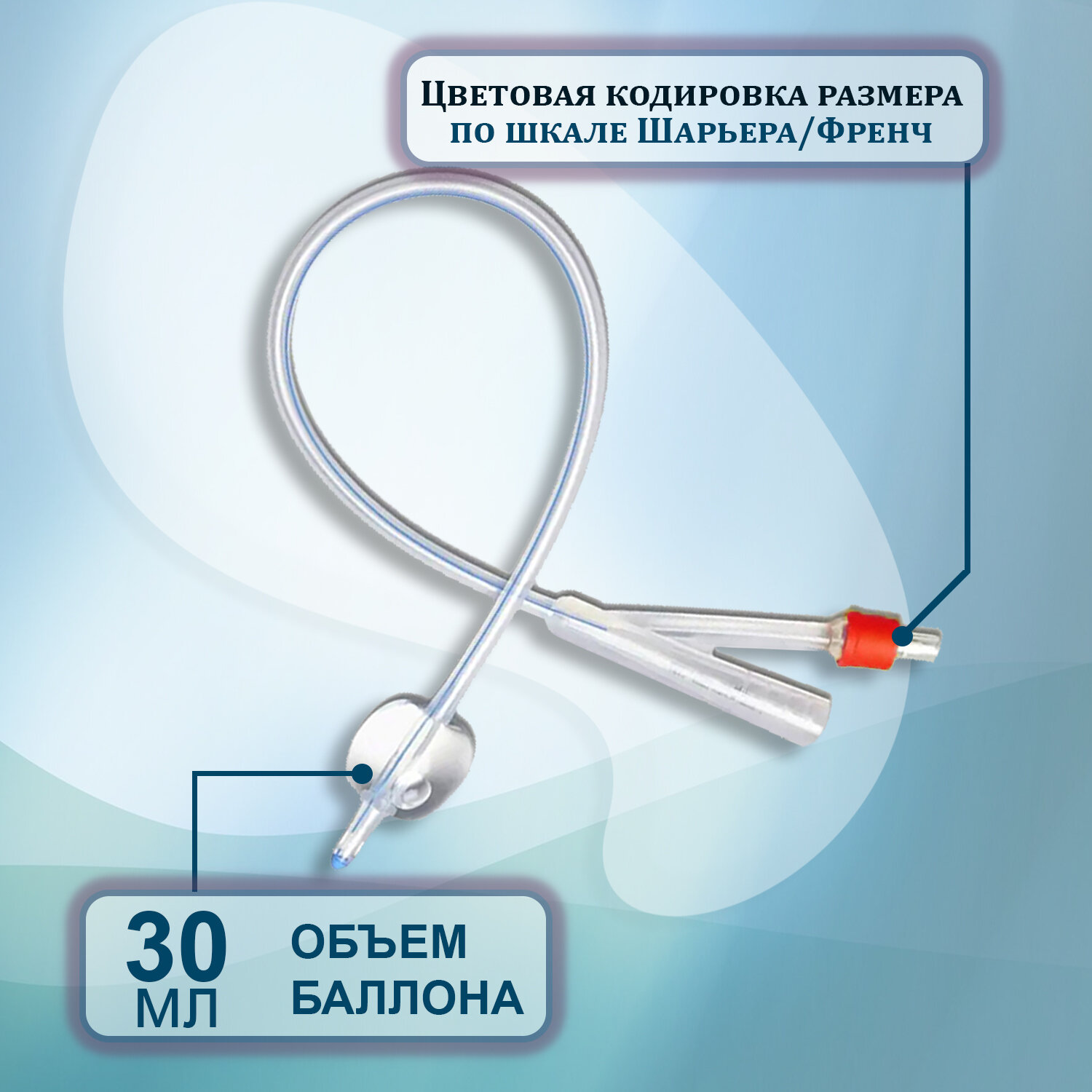 Изображение Катетер Фолея CH18 медицинский урологический силиконовый 2-х ходовой 100% силикон Apexmed, 2 шт