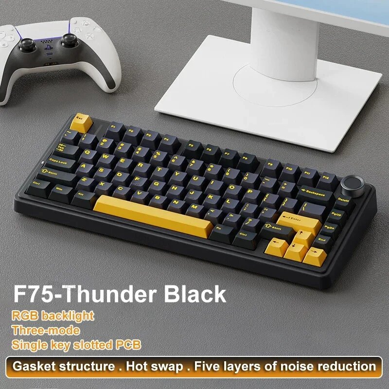 Механическая игровая клавиатура AULA F75 75%, Ледниковый синий, black Keyboard, Ash wood Axis
