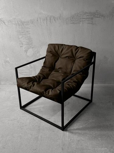 Изображение товара Кресло мягкое удобное для отдыха, уличное, на балкон, на веранду, в стиле лофт, минимализм, Комфи + кожзам коричневый