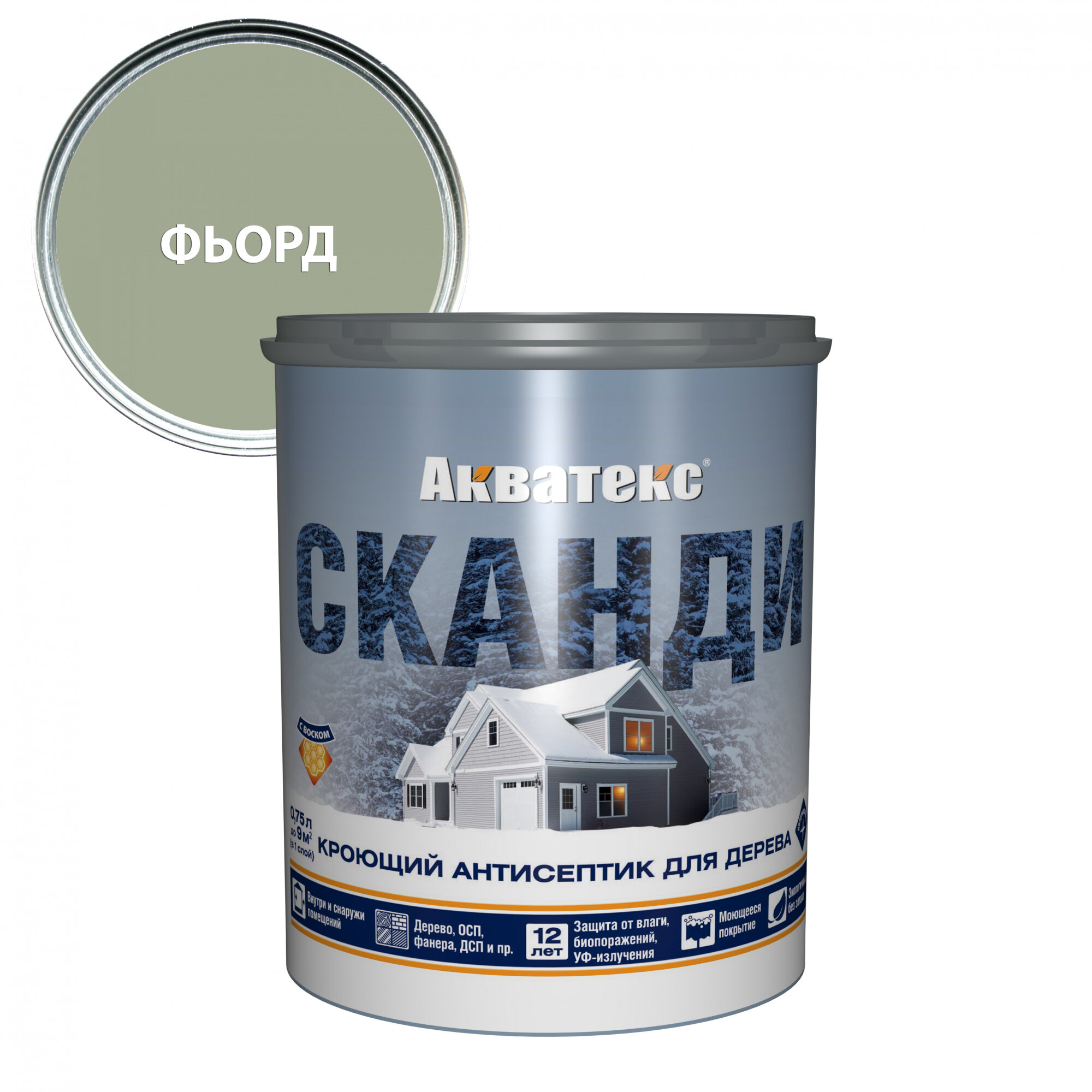 Антисептик Акватекс Сканди для древесины кроющий акриловый полуматовый фьорд 0,75л