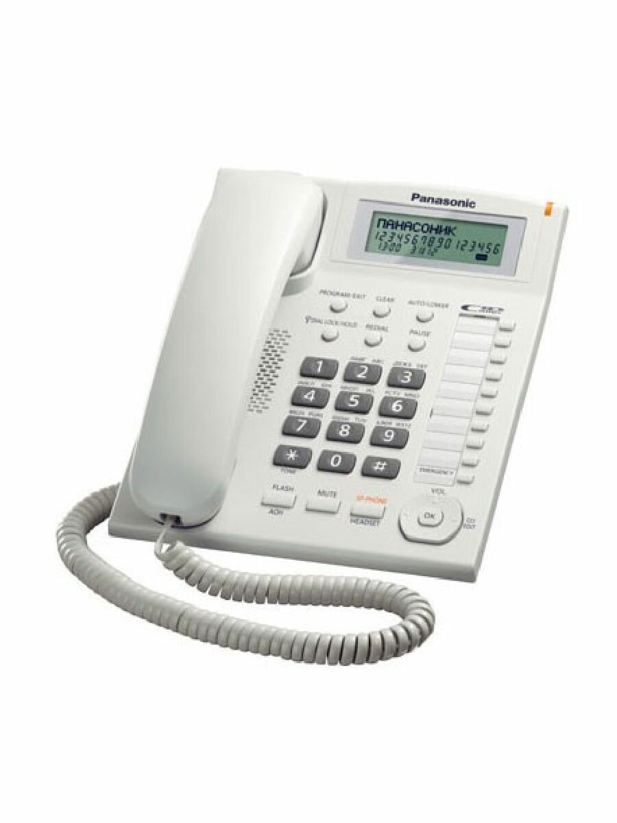 Телефон проводной Panasonic KX-TS2388RUW, громкая связь, экран, белый