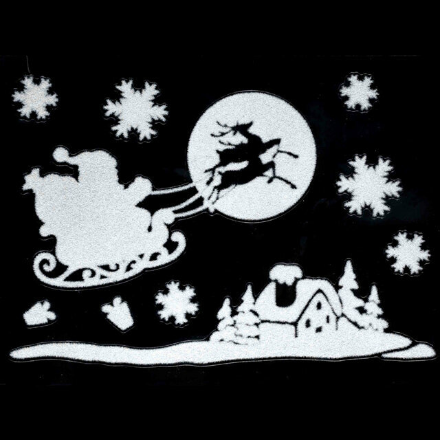 Новогодние наклейки на окна Полёт Санта Клауса над деревушкой 40*30 см Peha RD-60295