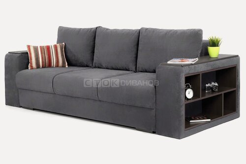 Изображение товара Диван Сток Диванов Манчестер, серый антикоготь велюр, 265 см, механизм еврокнижка