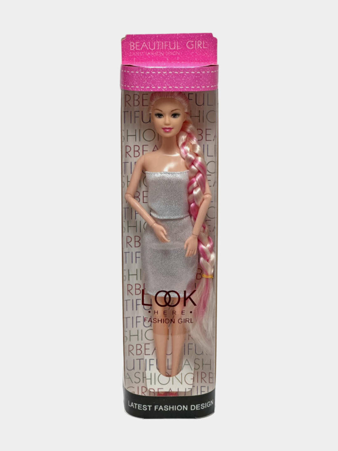 Кукла Beautiful Charm Girl с розовыми прядями в серебристом платье 30 см. Код. 24350