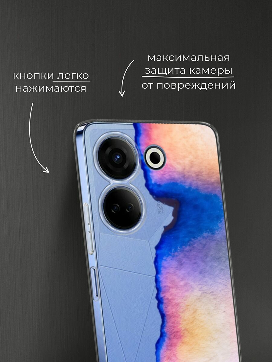 Чехол на Tecno Camon 20/20 Pro 4G / Текно Камон 20/20 Pro 4G с принтом Синяя акварель, прозрачный — фото 1