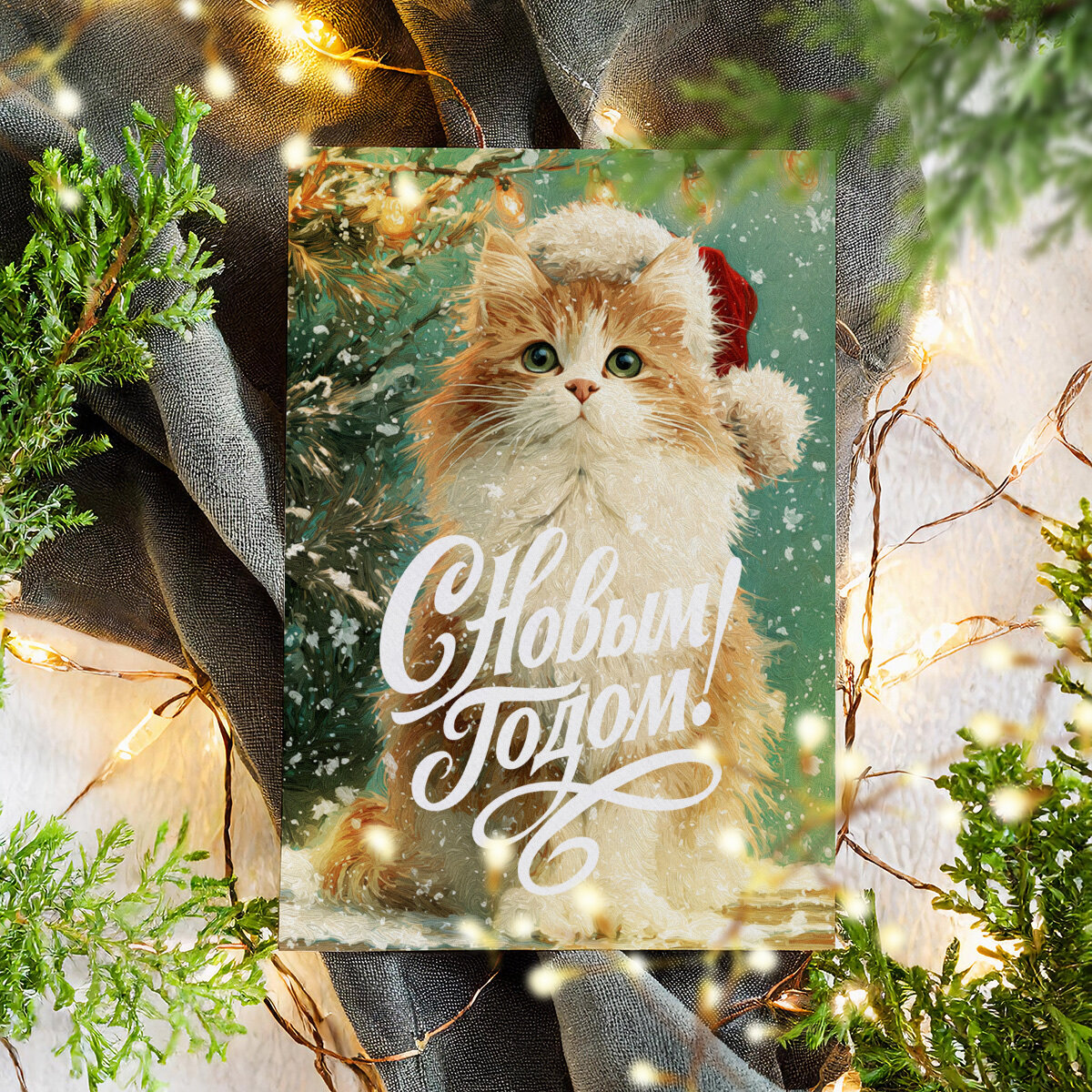 Новогодние винтажные открытки, Поздравительная открытка с Новым Годом , красивые яркие принты, формат А5