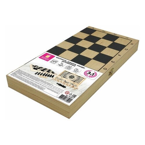 Шахматы, шашки, нарды (3в1), деревянные, большая доска 40*40 см, золотая сказка, 664671