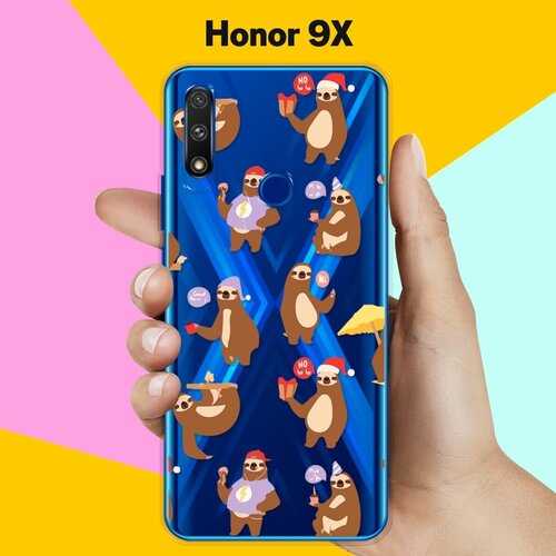 Силиконовый чехол Узор из ленивцев на Honor 9X силиконовый чехол цветной узор на honor 9x premium