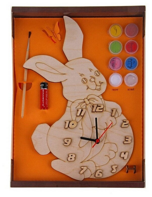 Набор для творчества Нескучные игры Часы Зайка с циферблатом под роспись, с красками ДНИ117