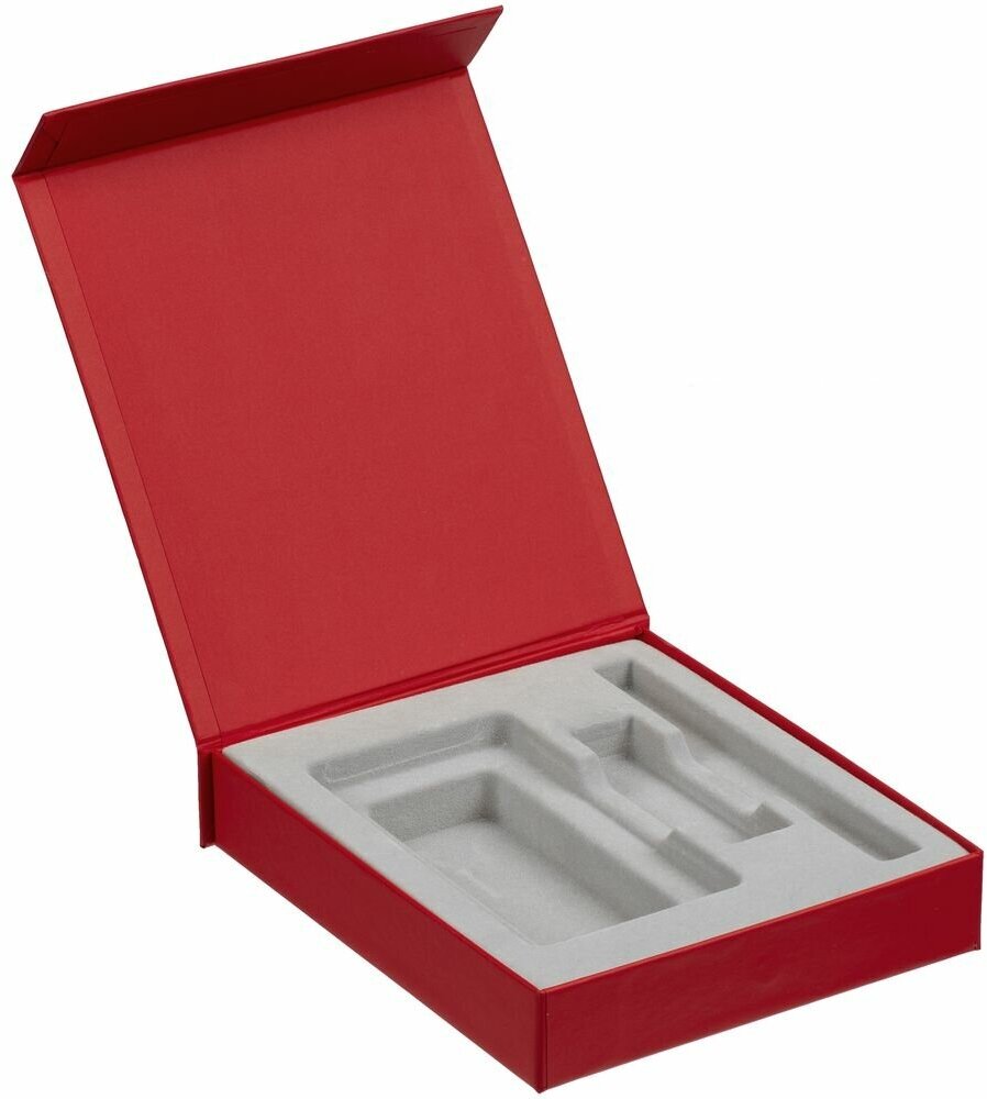 Коробка Latern для аккумулятора 5000 мАч, флешки и ручки, красная, 17,5х15,5х3,3 см, переплетный картон; покрытие софт-тач