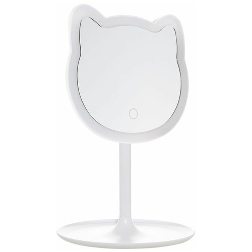 Зеркало настольное, 29 см, с подсветкой, на подставке, пластик, белое, Кот, Cat