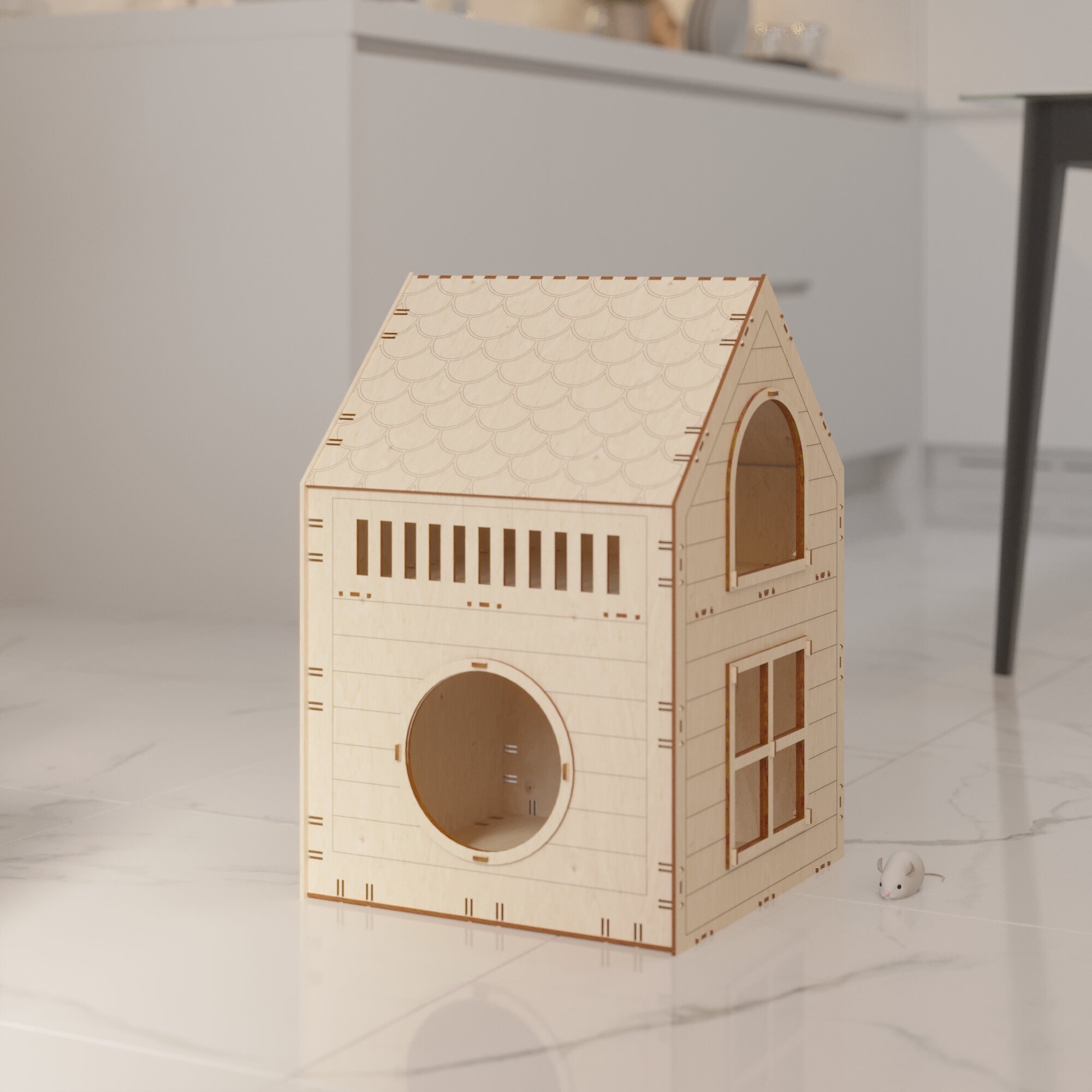 Деревянный домик Вардис для кошек, двухэтажная лежанка из фанеры - фотография № 7