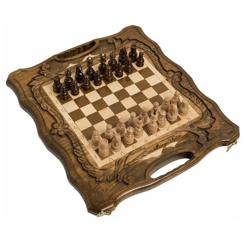 фото Haleyan шахматы + нарды резные c араратом, с ручкой, 40 см