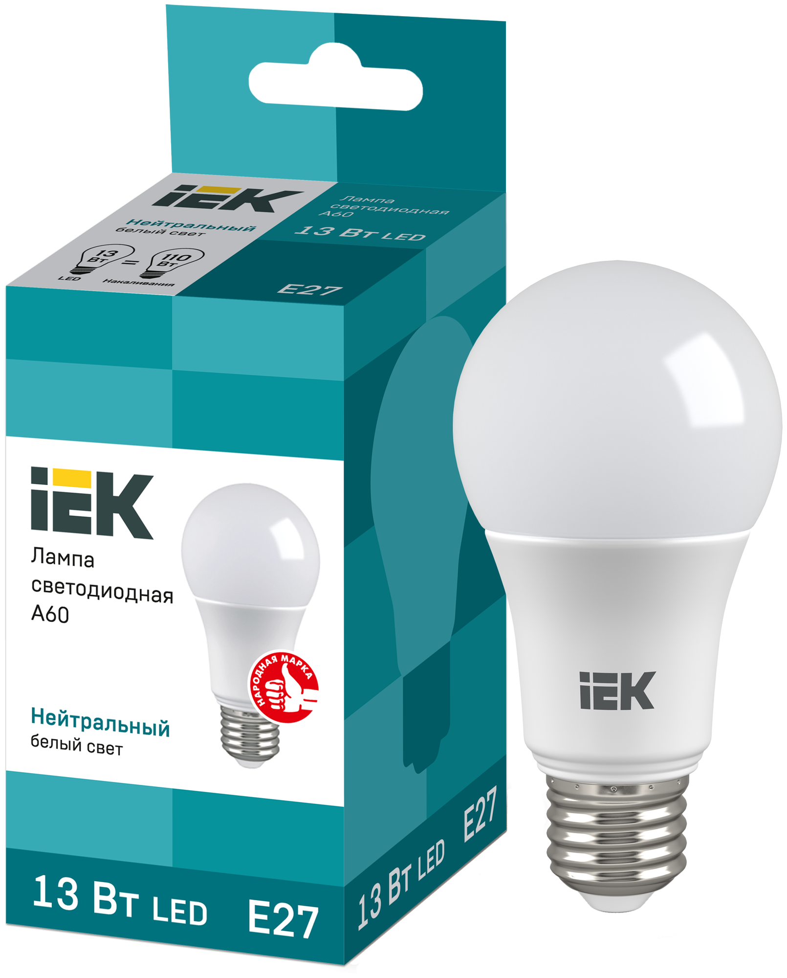 IEK Лампа LED A60 шар 13Вт 230В 4000К E27 LLE-A60-13-230-40-E27