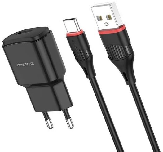 Сетевое зарядное устройство 1USB 2.1A в комплекте с дата-кабелем Type-C Borofone BA48A 1м Black