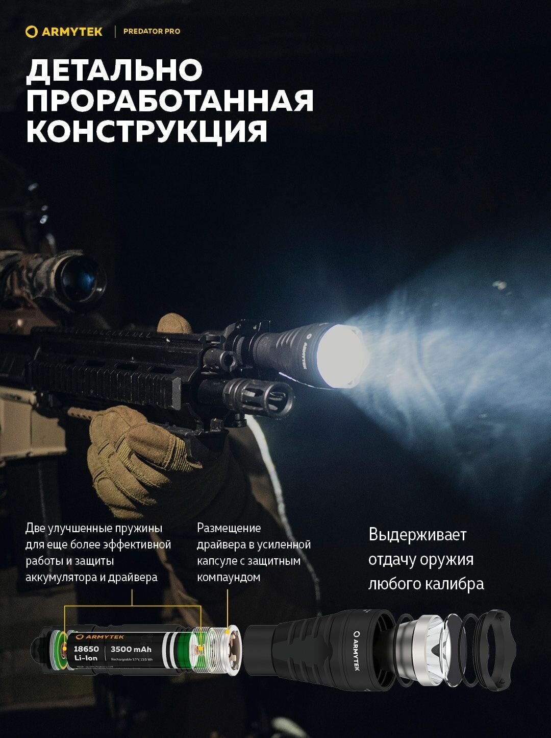 Универсальный фонарь ARMYTEK Predator Pro Magnet USB, черный / белый [f07301c] - фото №7