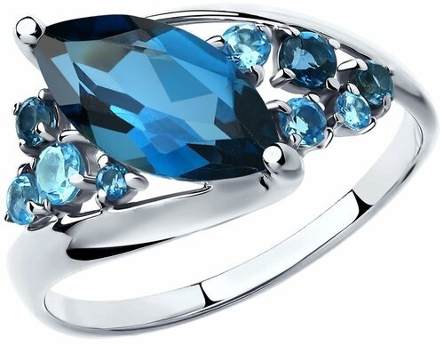 Кольцо Diamant online, белое золото, 585 проба, фианит, Лондон топаз, топаз, размер 19.5, голубой