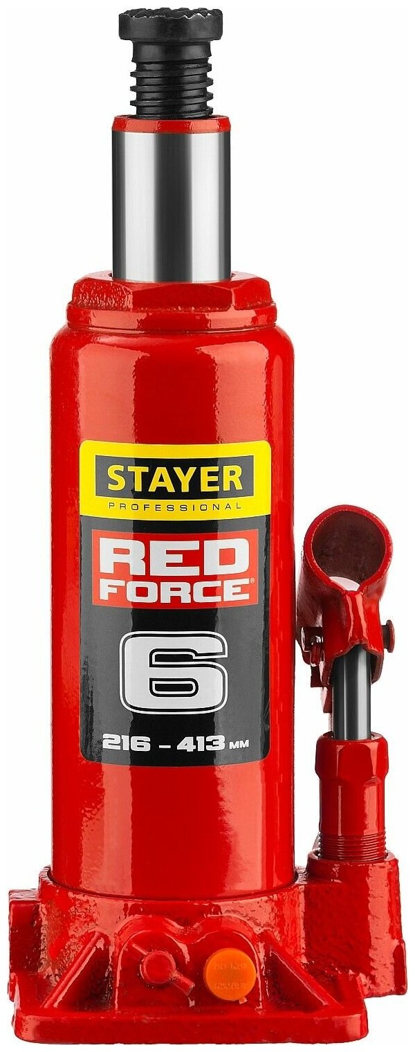 STAYER RED FORCE, в кейсе, 6 т, 216 - 413 мм, бутылочный гидравлический домкрат, Professional (43160-6-K)