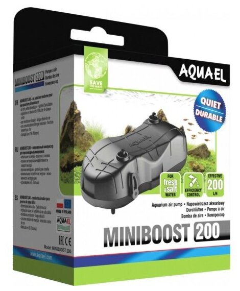 Компрессор Aquael MINIBOOST 200 для аквариума 150 - 200 л (200 л/ч, 2.4 Вт, 2 канала, регулируемый)