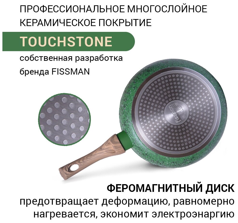 4313 FISSMAN Сковорода для жарки MALACHITE 28x5,4см (алюминий с антипригарным покрытием EcoStone) Ручка-бакелит с покрытием «Софт тач»; Индукция - фотография № 4