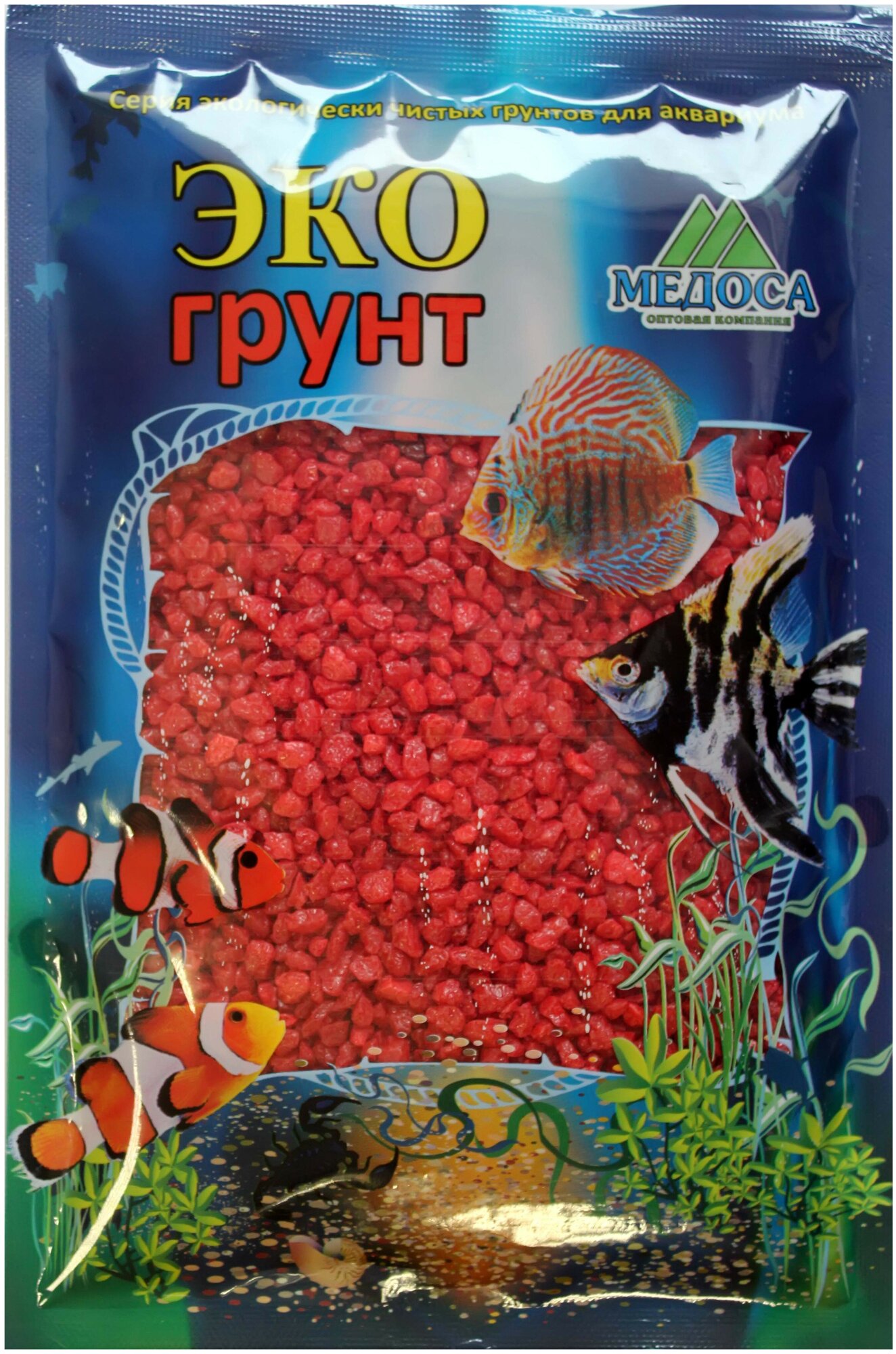 Грунт для аквариума Цветная мраморная крошка красная блестящая 2 - 5 мм ЭКОгрунт (3,5 кг)
