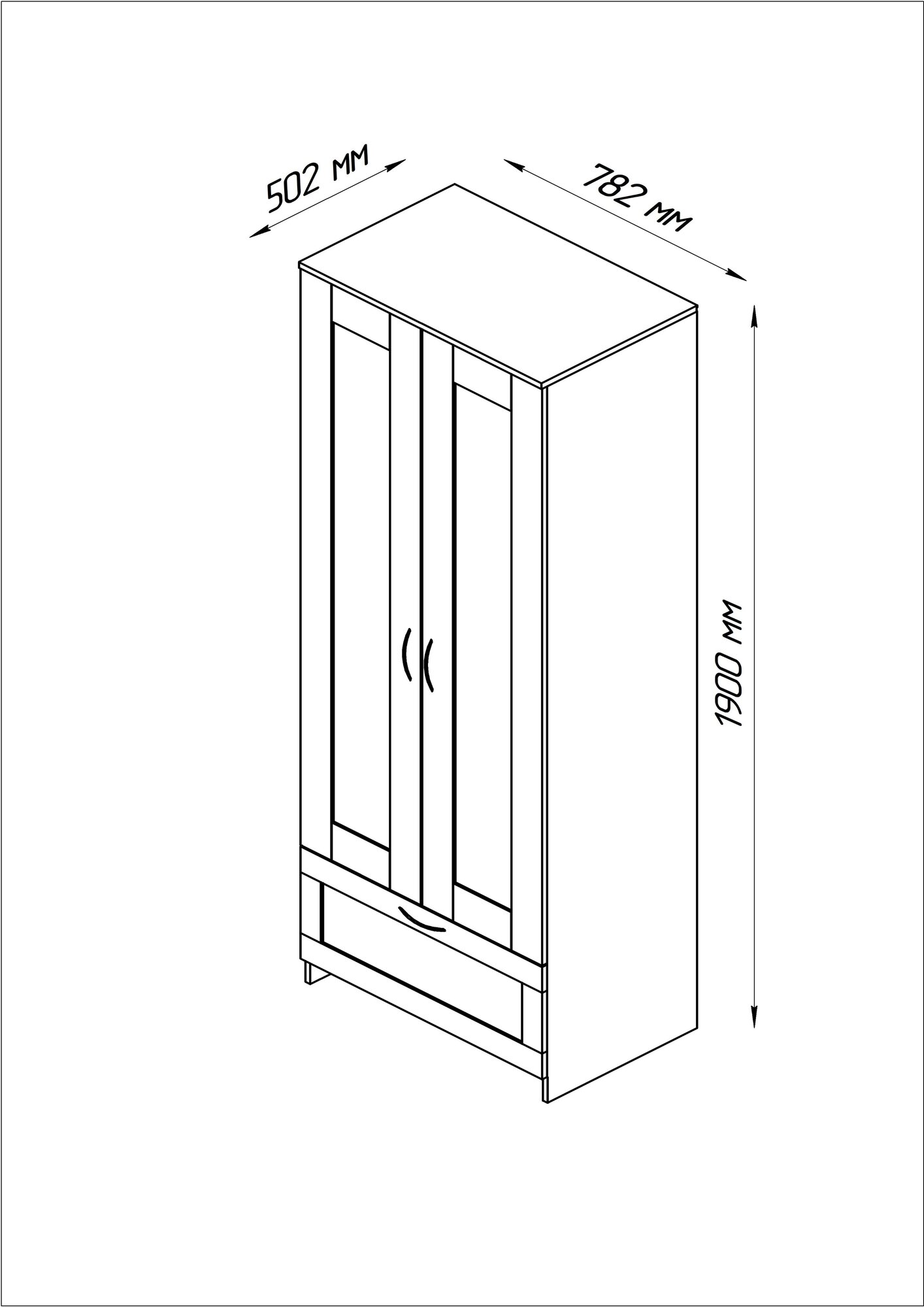 Шкаф для одежды, 78х190 см, двухстворчатый с выдвижным ящиком, белый - фотография № 4