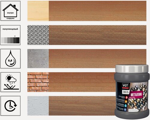 Изображение товара Эмаль VGT ВД-АК-1179, металлик, бронза, для дерева, металла, бетона, штукатурки, 0.23 кг