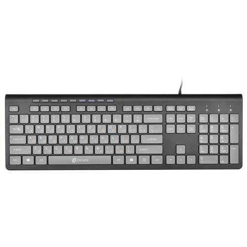 клавиатура oklick 500m black usb черный английская русская ansi Клавиатура OKLICK 480M Multimedia Keyboard Black-Grey USB серый/черный, английская/русская (ANSI)