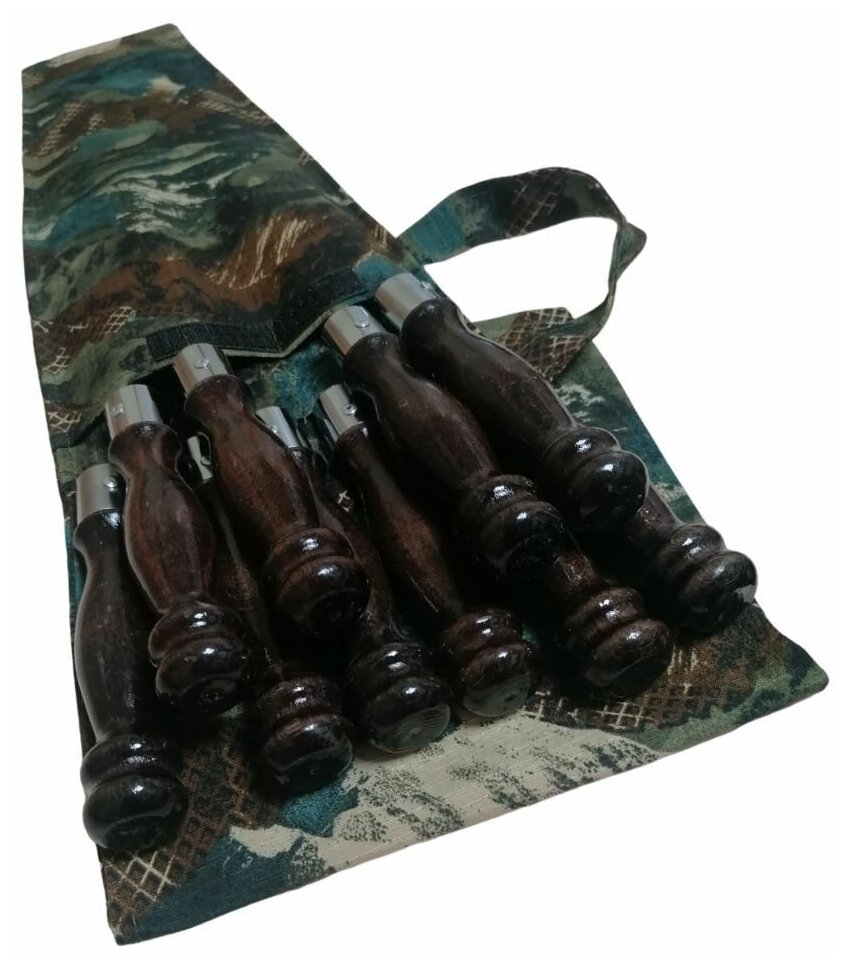 Шампура с деревянной ручкой, шампура 63 см, набор шампуров подарочный, 10 штук/ подарочный набор в чехле - фотография № 2